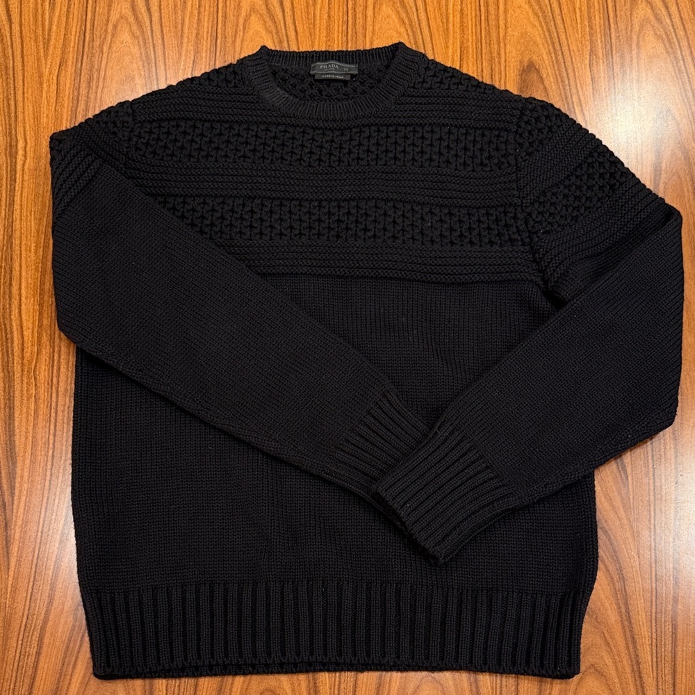 Prada Men's Textured Black Crewneck Sweater